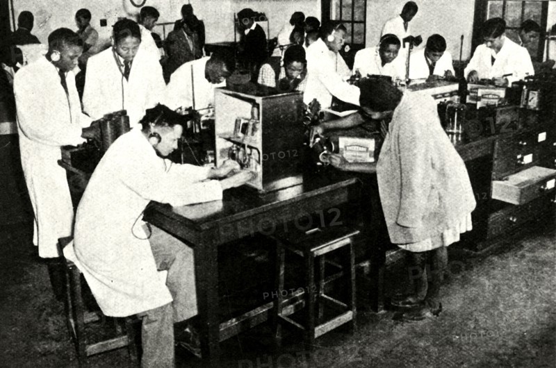 'Scenes in a Native College - Students in the physics laboratory', c1948