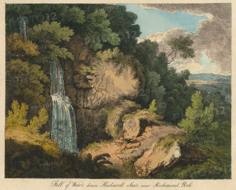 'Fall of Water down Hudswell Scar, near Richmond, York', 19th century? Creator: Unknown.