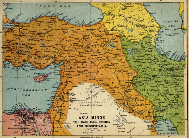 'Asia Minor, the Caucasus Region and Mesopotamia', First World War, c1915, (c1920).  Creator: John Bartholomew & Son.