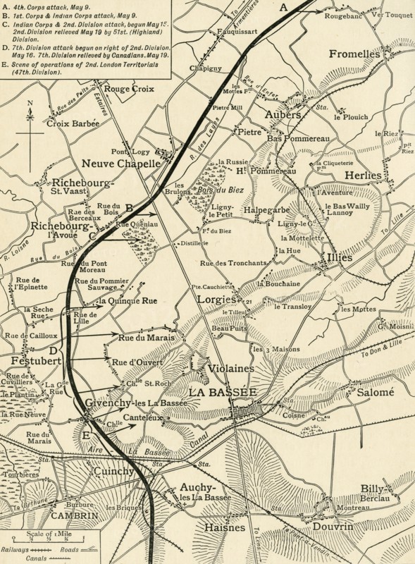 'Map illustrating the Operations of the First Army...', First World War, 1915, (c1920). Creator: Unknown.