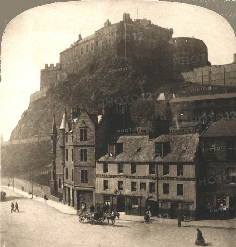 'Edinburgh Castle from Grasmarket', Scotland.  Creator: Works and Sun Sculpture Studios.