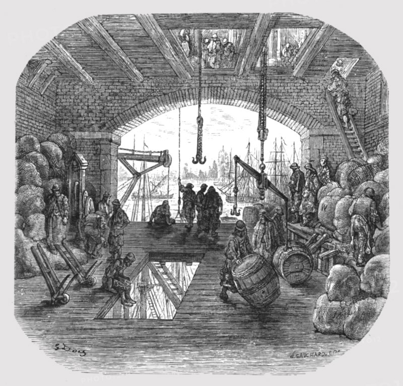 'Warehouses by the Thames', 1872.  Creator: Gustave Doré.