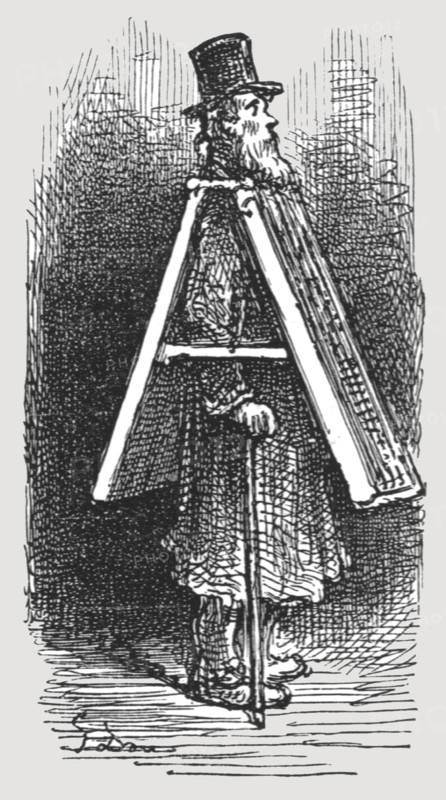 'Advertising Board - Man', 1872.  Creator: Gustave Doré.