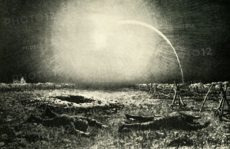 'Perils of Patrol Work in "No-Man's-Land"', First World War, 1915-1916, (c1920). Creator: A Forestier.