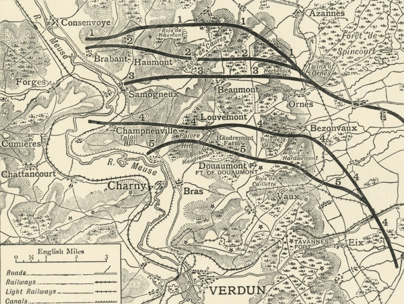 'Map showing...the Attack on Verdun' northern France, First World War, 1916, (c1920). Creator: Unknown.