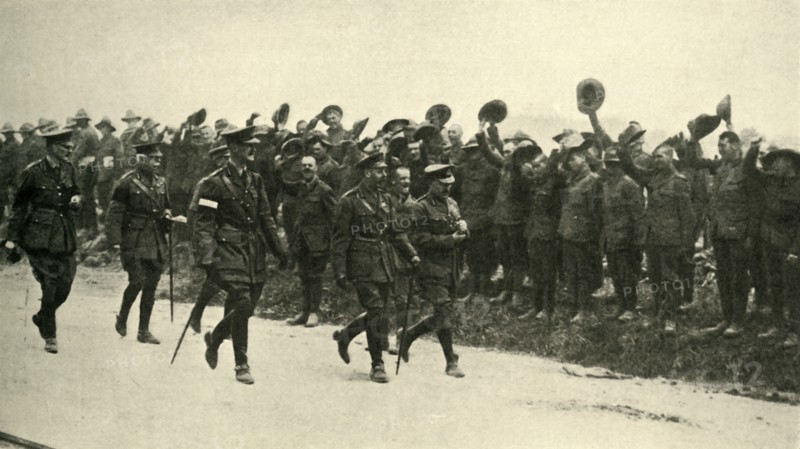 King George V cheered by ANZAC troops at the Western Front, First World War, August 1916, (c1920).  Creator: Unknown.