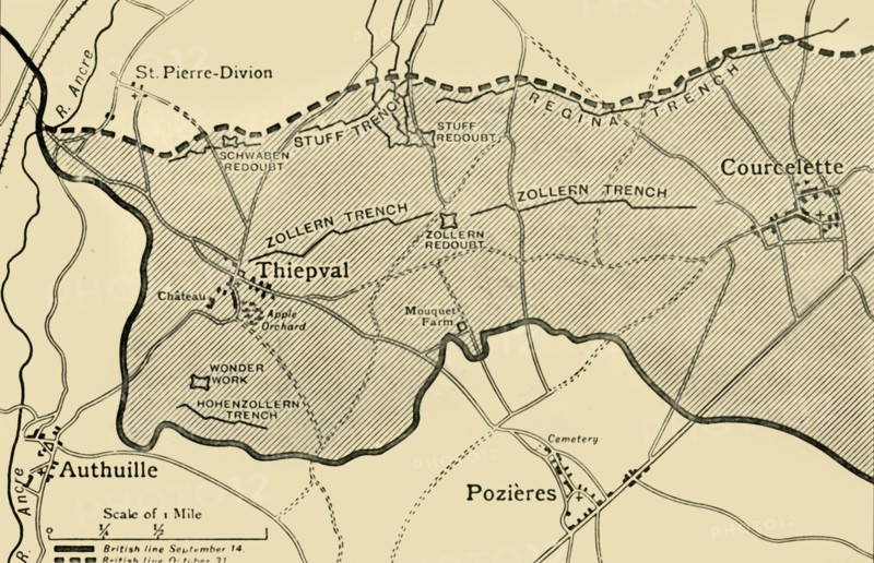 'Map showing approximately the area gained on the Thiepval Ridge...1916', (c1920). Creator: Unknown.