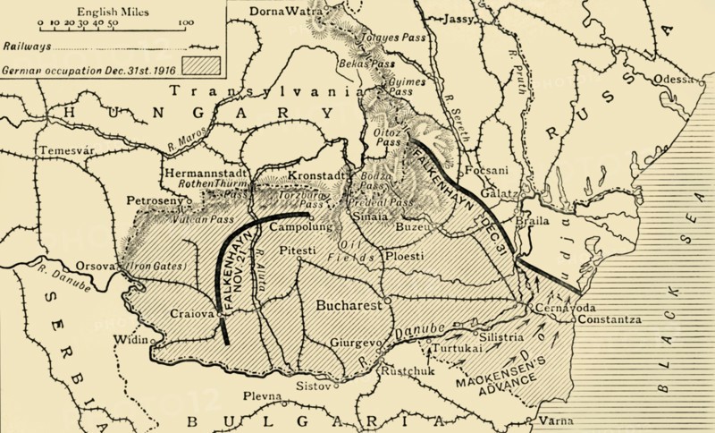 'Map illustrating the Roumanian Campaign to the end of 1916', (c1920). Creator: Unknown.