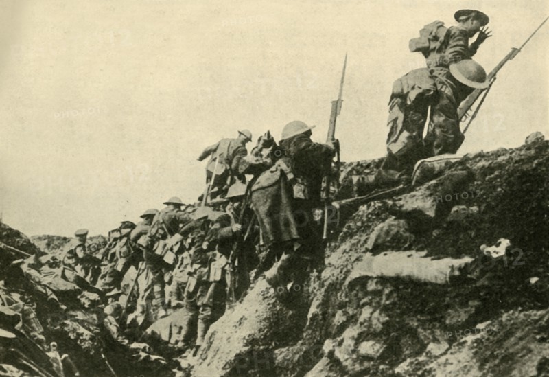 '"Over the Top": Canadian troops leaving their trenches...', First World War, c1916, (c1920).  Creator: Unknown.