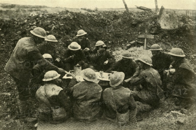 British troops spend Christmas on the battlefield, First World War, c1916, (c1920). Creator: Unknown.