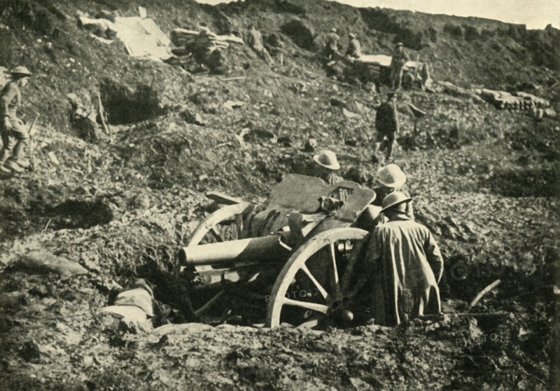 Heavy artillery in bomb craters, First World War, c1916, (c1920). Creator: Unknown.