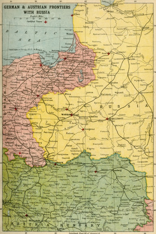 'German & Austrian Frontiers with Russia', First World War, (c1920). Creator: Unknown.