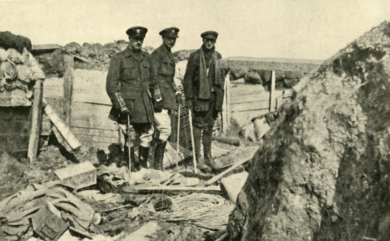 'Inspecting One of the German Trenches after its Capture', First World War, 1917, (c1920). Creator: Unknown.