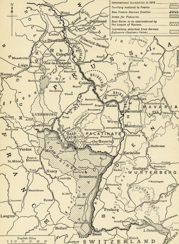 'Germany's Western Frontier under the terms of the Peace Treaty', 1918, (c1920). Creator: Unknown.
