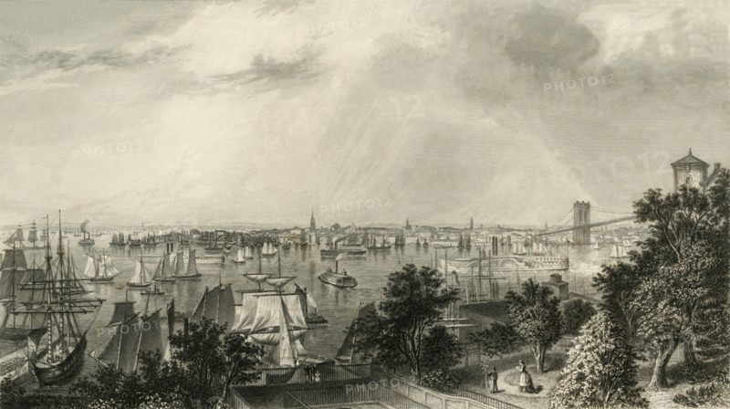 'City of New York, from Brooklyn Heights', 1874.  Creator: George R. Hall.