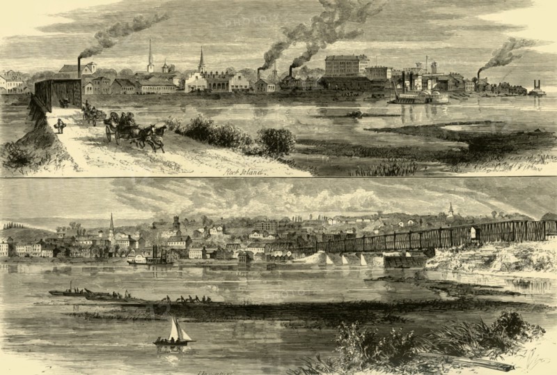 'Rock Island, Illinois.- Davenport, Iowa', 1874.  Creator: Alfred Waud.