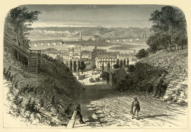 'Bridges on the Mississippi, at Dubuque', 1874.  Creator: John Filmer.