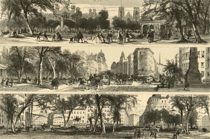 'Washington, Madison, and Union Squares', c1870. Creator: William James Palmer.