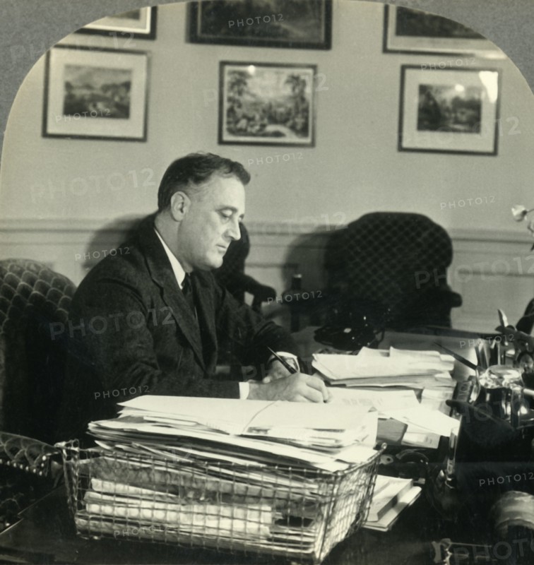 'Franklin Delano Roosevelt, President of the United States at His Desk in the Executive Offices, Was Creator: Unknown.