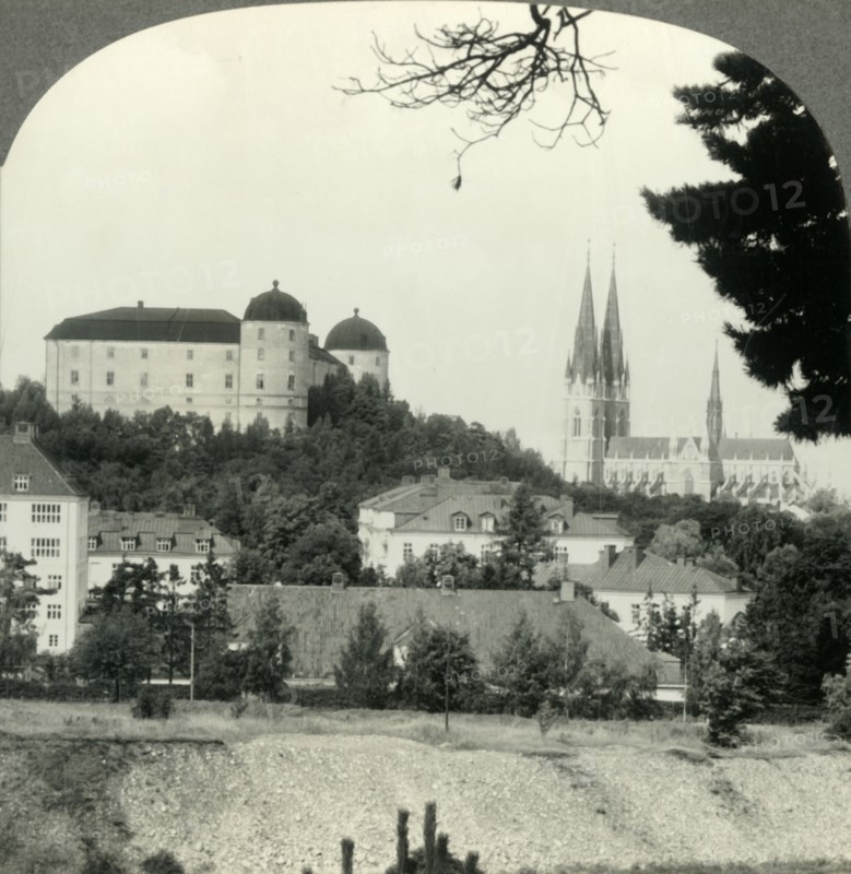 'The Slott and Cathedral, a Striking Skyline View of the University Town of Upsala, Sweden', c1930s. Creator: Unknown.