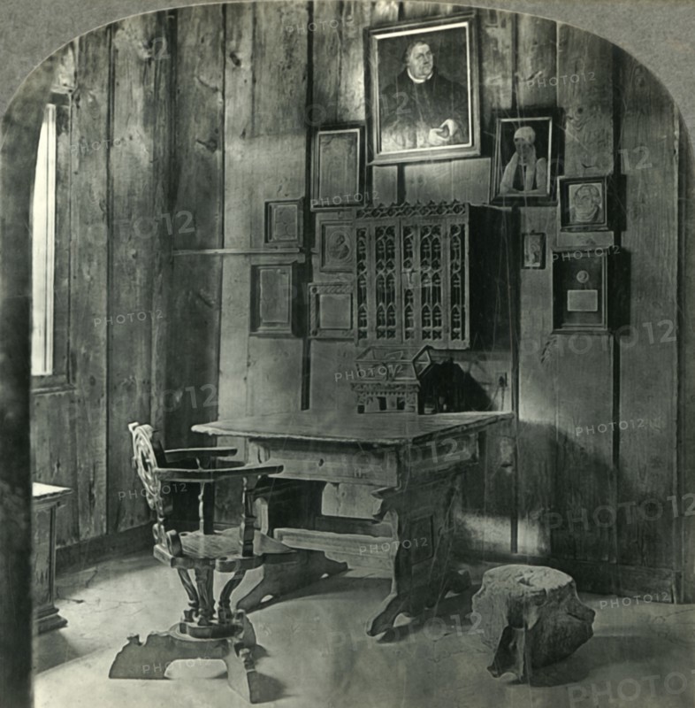 'Martin Luther's Room and Desk on Which He translated Bible, Wartburg Castle, Eisenach, Germany', c1 Creator: Unknown.
