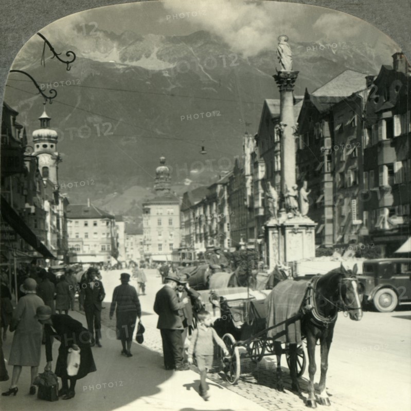 'Maria-Theresien Strasse and Pillar of St. Anne, Insbruck, Austria', c1930s. Creator: Unknown.