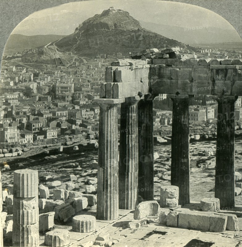 'The Parthenon on the Acropolis - View N.E. over Athenai (Athens) to Mount Lycabettus, Greece', c193 Creator: Unknown.
