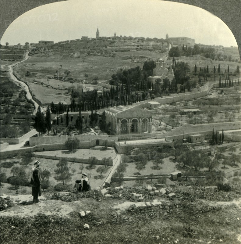 'Garden of Gethsemane and Mount of Olives from the Golden Gate, Jerusalem, Palestine', c1930s. Creator: Unknown.