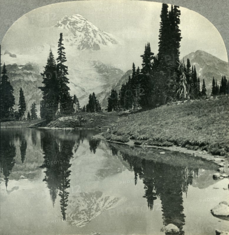 'Mt. Rainier from Mirror Lake, Indian Henry's Hunting Ground, Mt. Rainier National Park, Washington' Creator: Unknown.