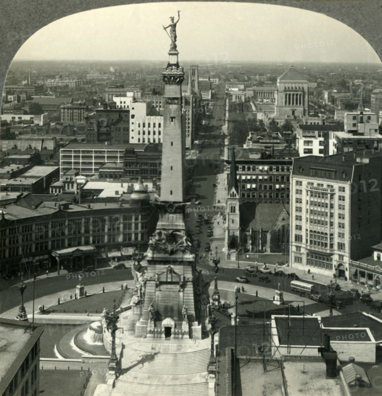 'Looking North over Soldiers' and Sailors' Monument in the Heart of Indianapolis, Ind.', c1930s. Creator: Unknown.