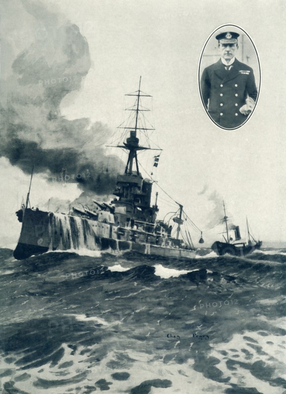 'Vice Admiral Sir John Jellicoe's Flagship, Iron Duke, Being Coaled at Sea. Inset: Vice-Admiral Jell Creator: Unknown.