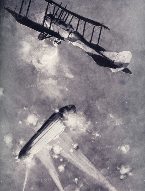 'Lieutenant A. de Bathe Brandon Attacking a Zeppelin Raider', 1916. Creator: Unknown.