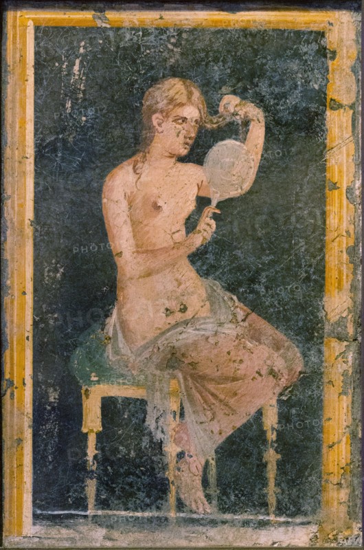 Woman with a Mirror, 1st H. 1st cen. AD. Creator: Roman-Pompeian wall painting.
