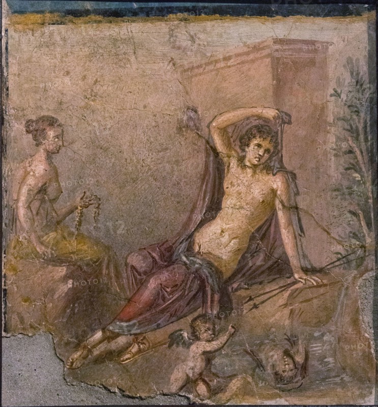 Narcissus, Echo and Eros, 1st H. 1st cen. AD. Creator: Roman-Pompeian wall painting.