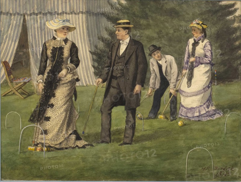 The croquet game, 1875. Creator: Burdick, Horace Robbin (1844-1942).