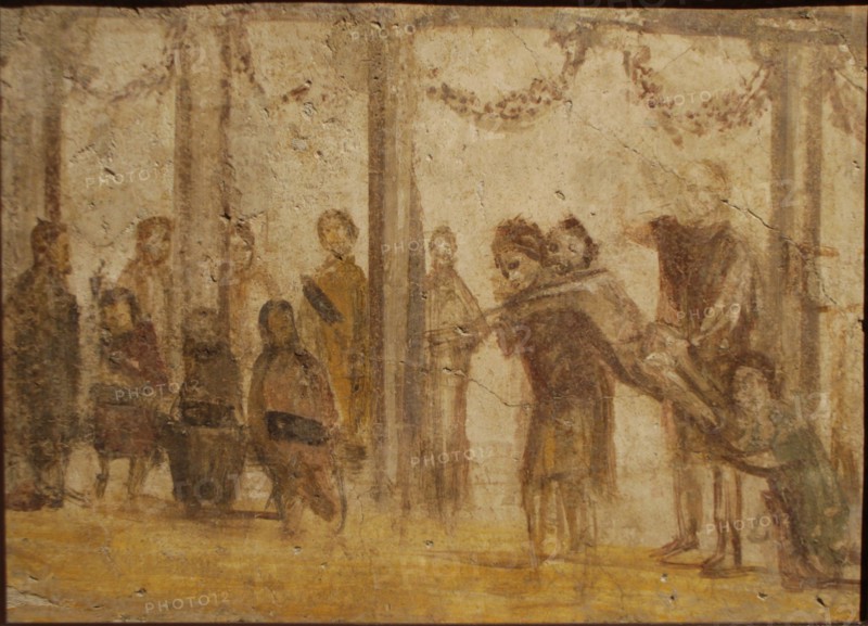 The Punishment of a Pupil. Fresco from the house of Julia Felix, 1st century. Creator: Roman-Pompeian wall painting.