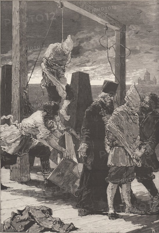 The execution of Alexander Kvyatkovsky und Andrey Presnyakov on November 16, 1880.  Creator: De Haenen, Frédéric (1853-1928).