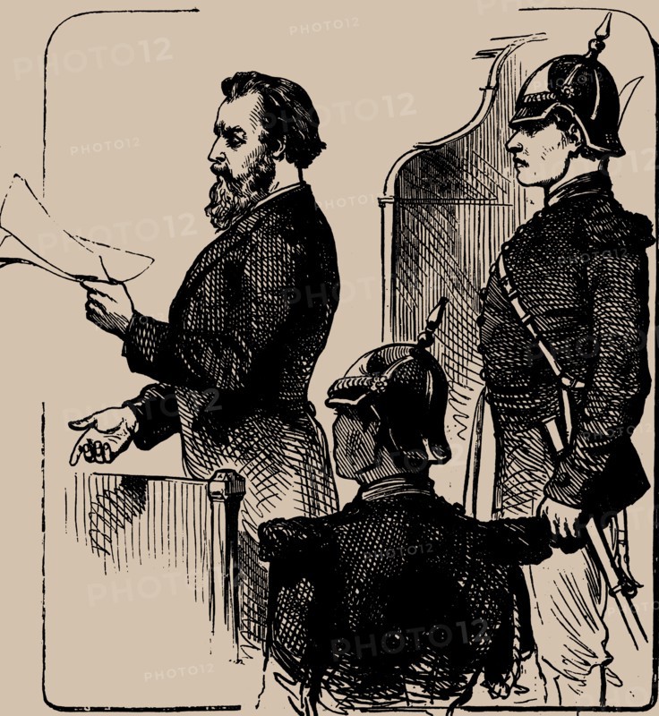 Andrei Zhelyabov before the Court, 1881. Creator: Anonymous.