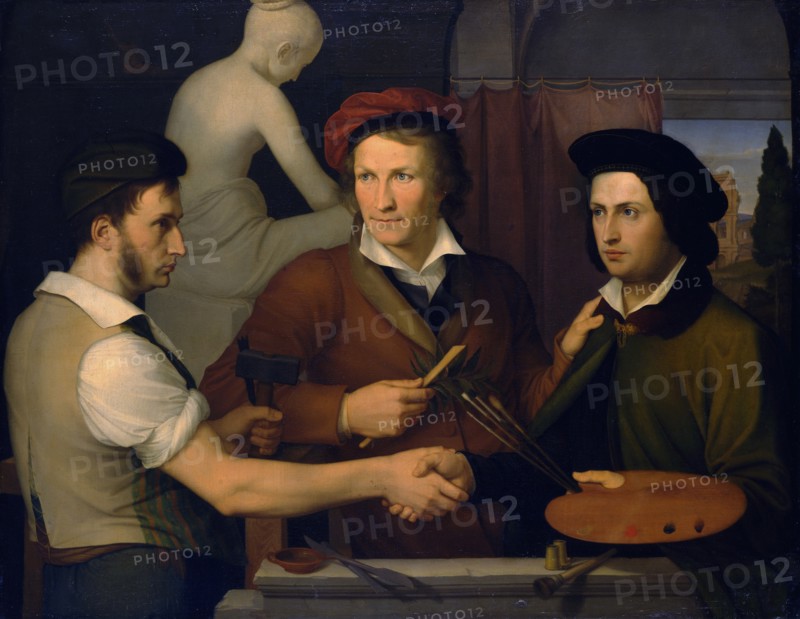 Self-Portrait with his Brother Ridolfo and Bertel Thorvaldsen, 1815-1816. Creator: Schadow, Friedrich Wilhelm, von (1788-1862).