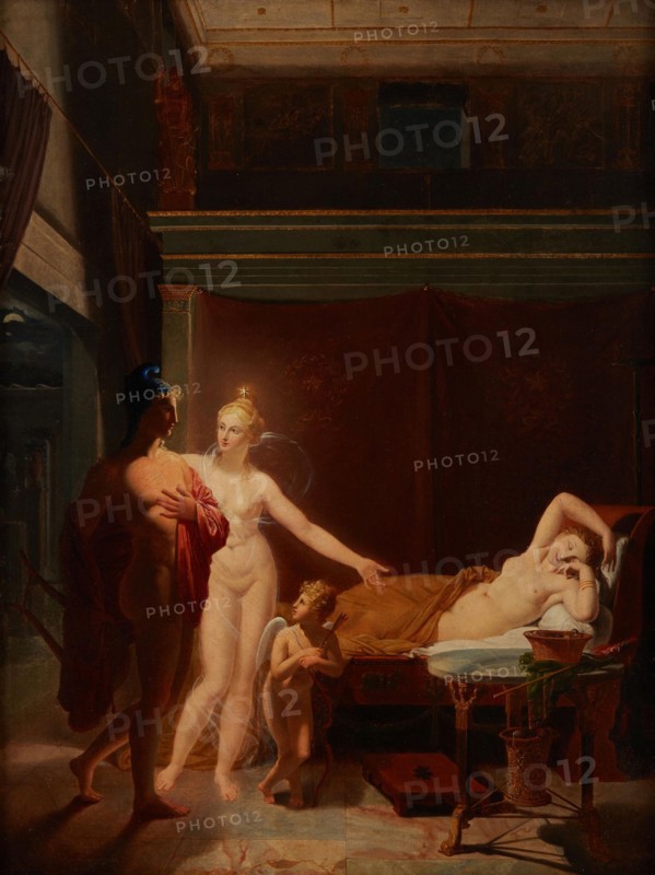 Paris and Helen (Venus and Amor escort Paris to bed chamber of Helen), 1800. Creator: Ducros, Louis (1748-1810).
