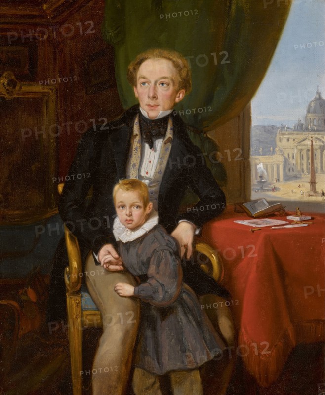Portrait of Count Pyotr Ivanovich Meshchersky (1802-1876) with son Nikolai , 1935. Creator: Bard, Jean Auguste (1812-1861).