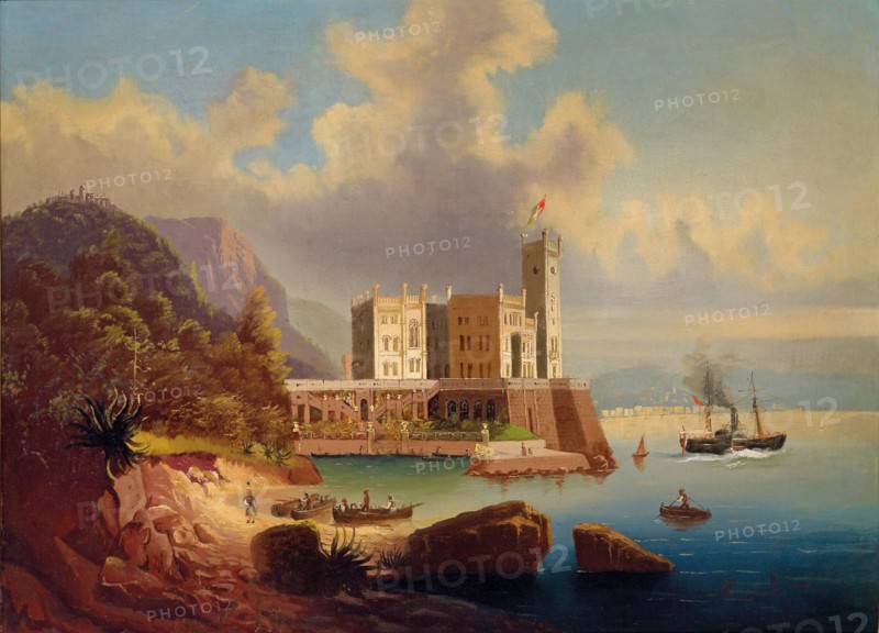 View of Miramare Castle and Trieste. Creator: Jankowski, Johann Wilhelm (1825-1870).