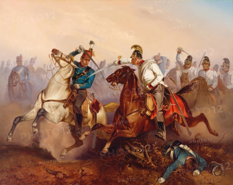 Combat between Imperial Austrian Dragoons and Hungarian Honvéd Hussars ?.Hungary in 1849, 1854. Creator: Zimmer, Antonin (1819-1869).