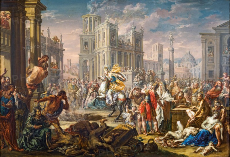 The Sacrificial Death of Marcus Curtius. Creator: Platzer, Johann Georg (1704-1761).
