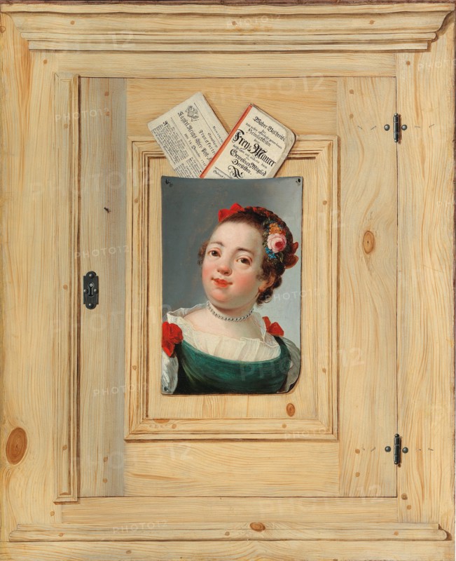 Trompe l'oeil with the portrait of a young woman, 1755. Creator: Juncker, Justus (1703-1767).