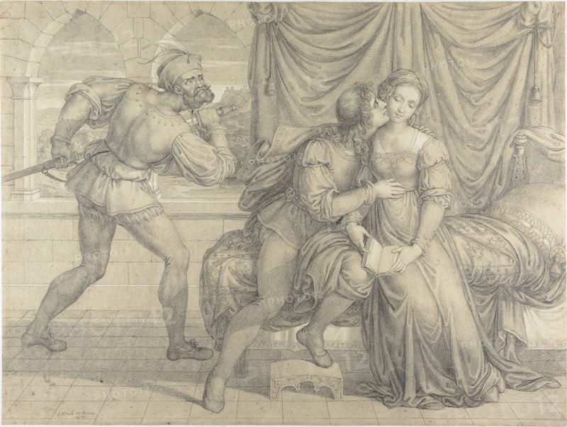 Paolo and Francesca, surprised by Gianciotto Malatesta, 1809. Creator: Koch, Joseph Anton (1768-1839).