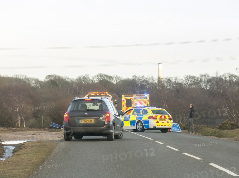 Police car and ambulance attending road traffic accident 2018. Creator: Unknown.