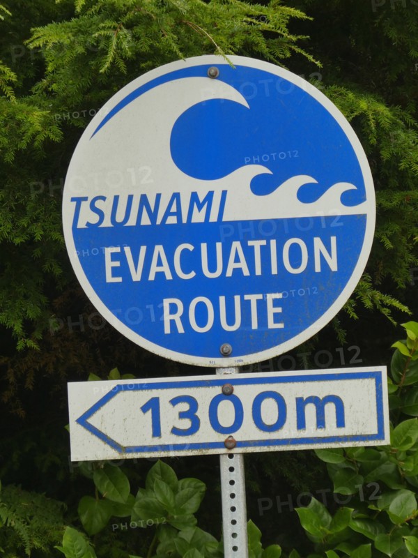 Tsunami warning road sign, British Columbia, Canada 2018. Creator: Unknown.