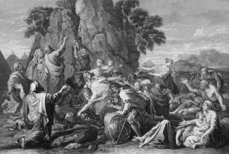 'Moses "smote the rock twice, and the water came out abundantly"', 1840.  Creator: George Presbury.