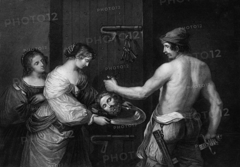'His head was brought in a charger, and given to the damsel', mid 19th century. Creator: WH Egleton.